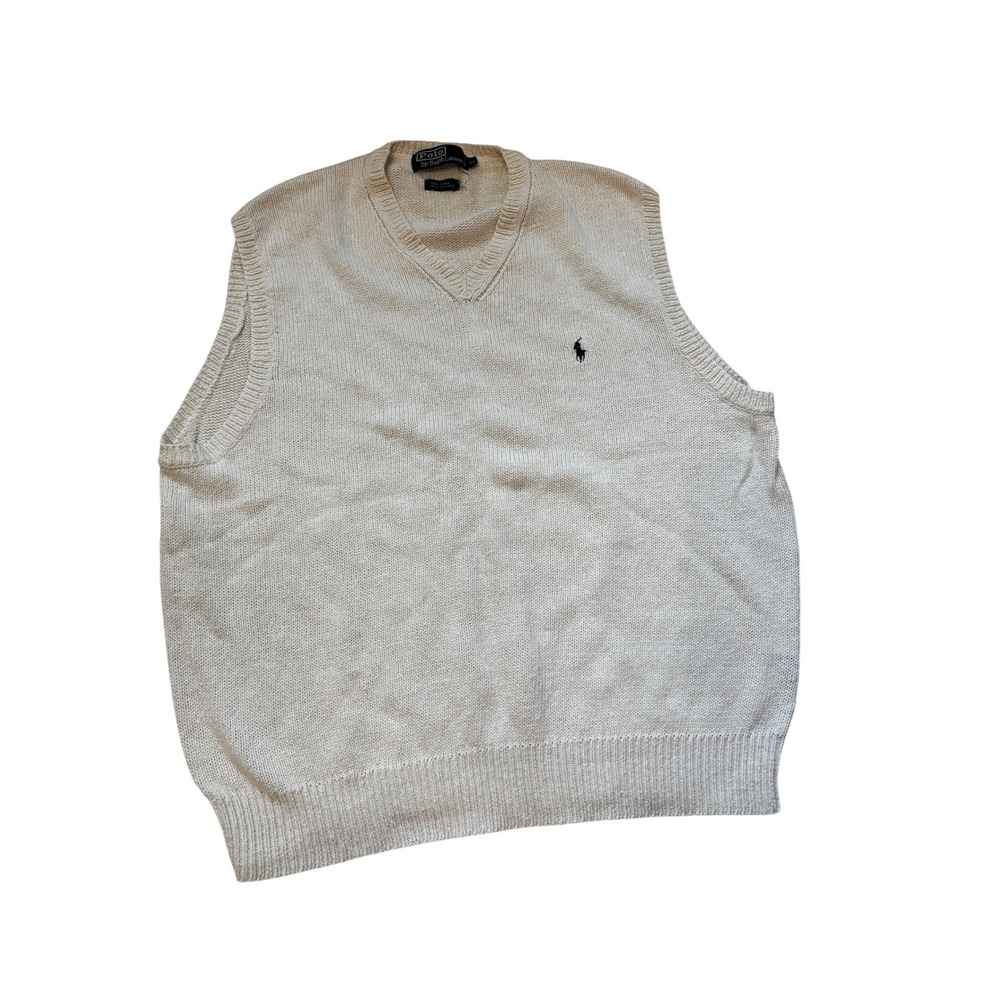 Polo Ralph Lauren Mens Womens Sweater Vest XL Cream Linen Blend Y2K Grunge